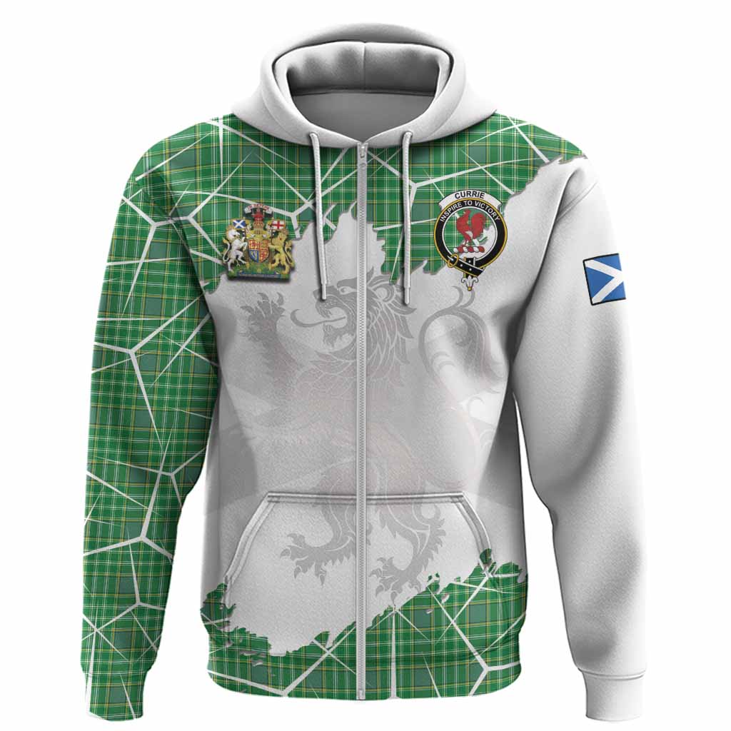 Currie Tartan Hoodie with Family Crest and Lion Rampant Grunge Style