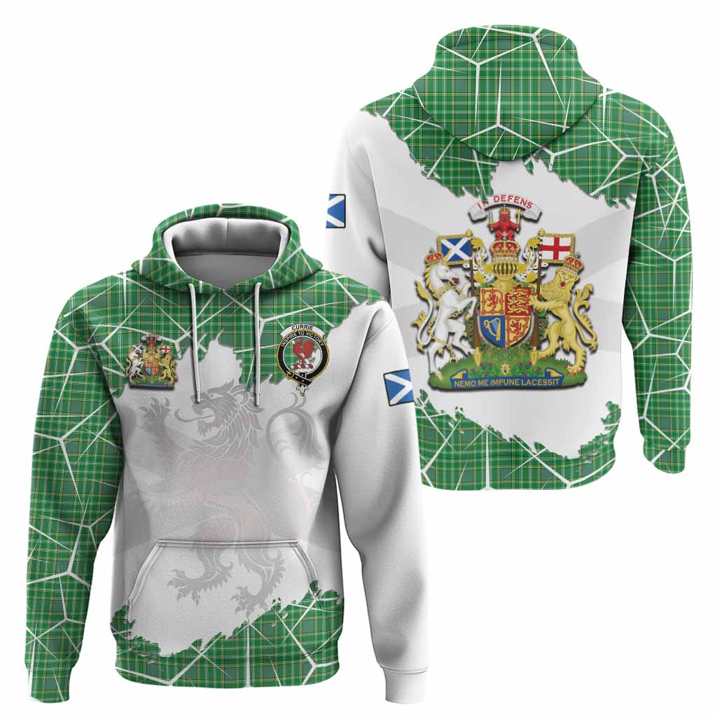 Currie Tartan Hoodie with Family Crest and Lion Rampant Grunge Style