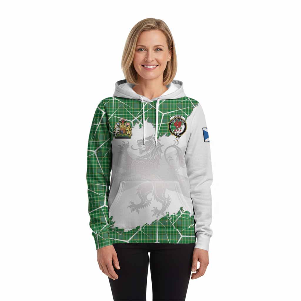 Currie Tartan Hoodie with Family Crest and Lion Rampant Grunge Style