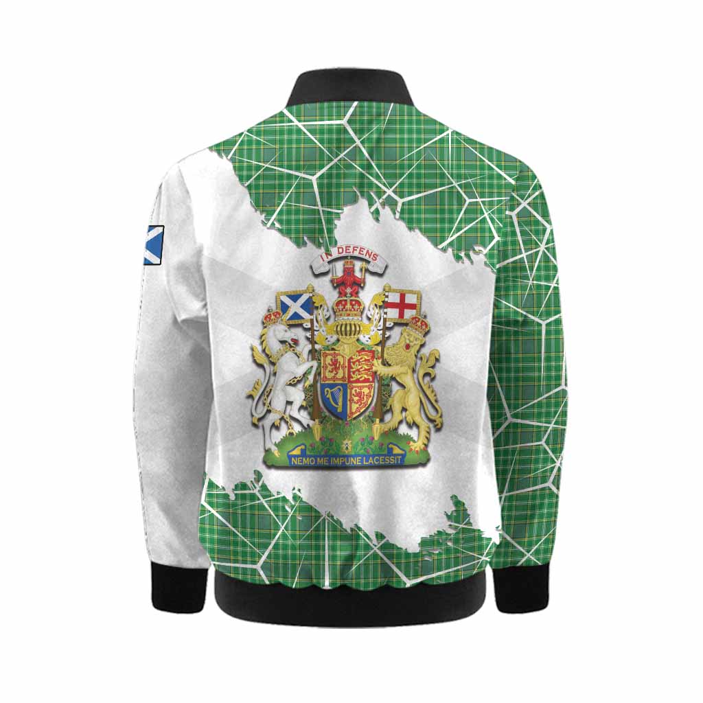 Currie Tartan Kid Bomber Jacket with Family Crest and Lion Rampant Grunge Style