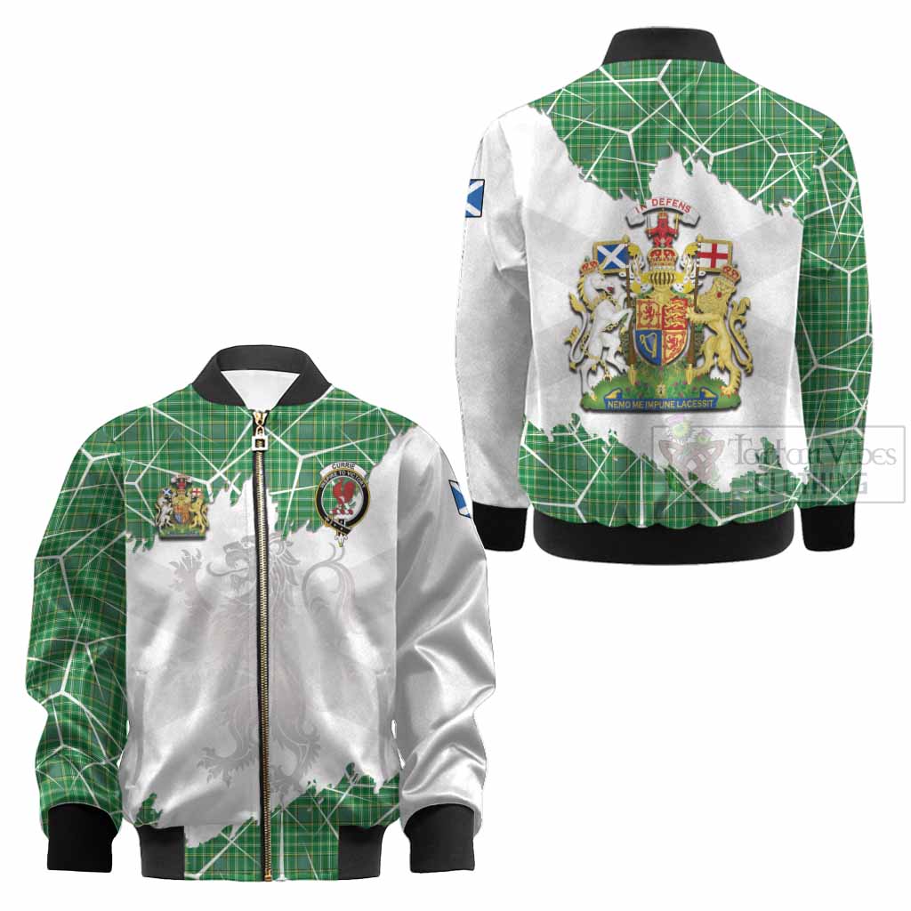 Currie Tartan Kid Bomber Jacket with Family Crest and Lion Rampant Grunge Style