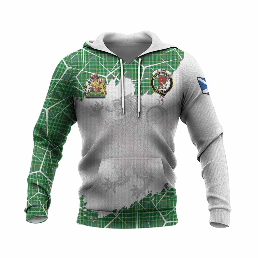 Currie Tartan Knitted Hoodie with Family Crest and Lion Rampant Grunge Style