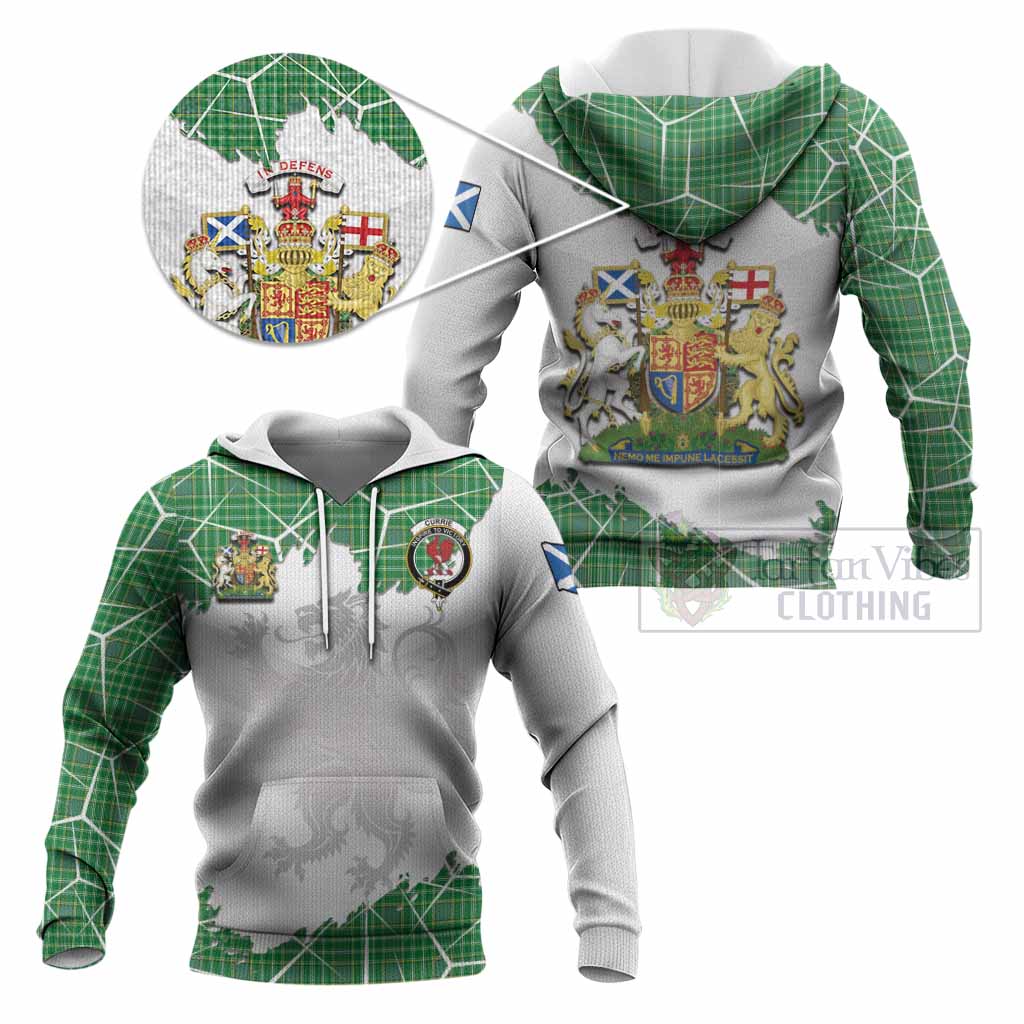 Currie Tartan Knitted Hoodie with Family Crest and Lion Rampant Grunge Style