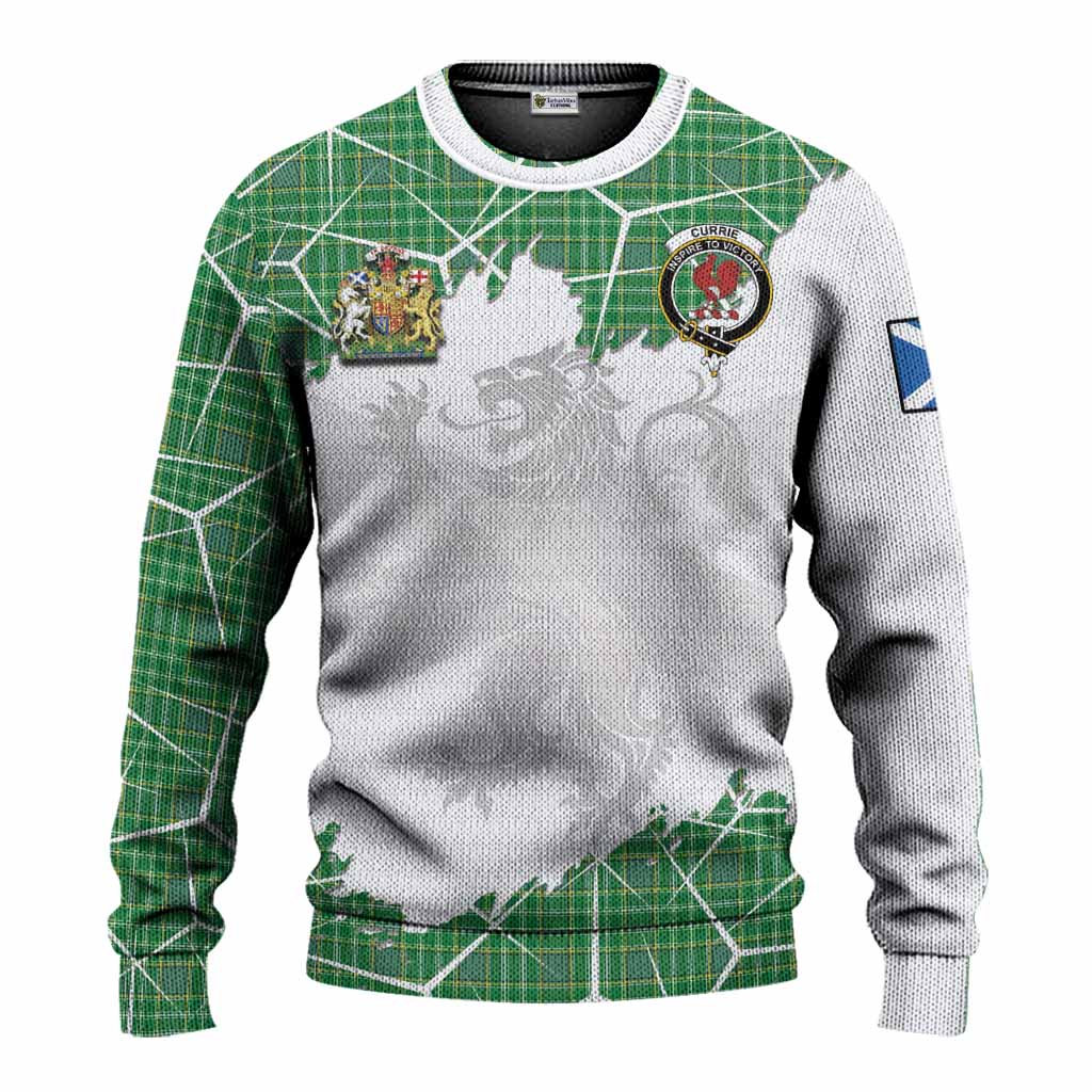 Currie Tartan Knitted Sweater with Family Crest and Lion Rampant Grunge Style