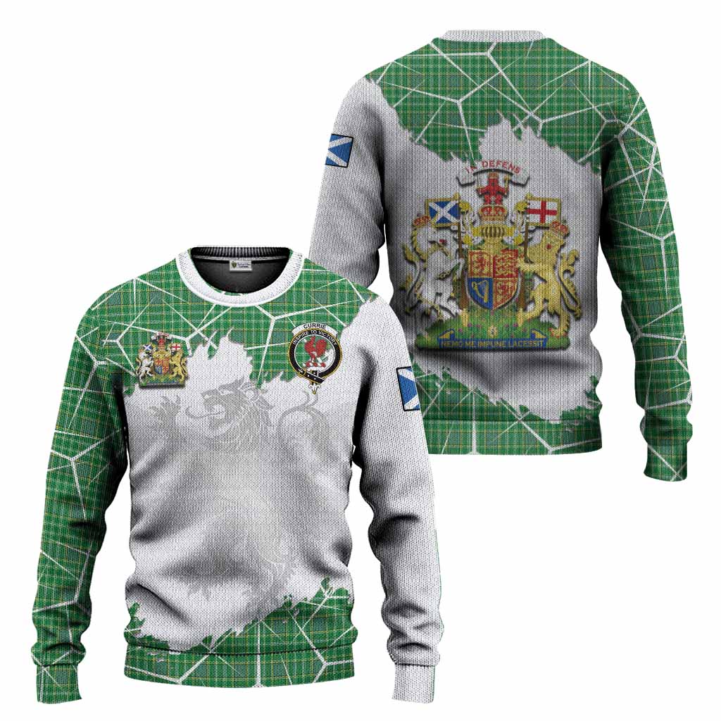 Currie Tartan Knitted Sweater with Family Crest and Lion Rampant Grunge Style