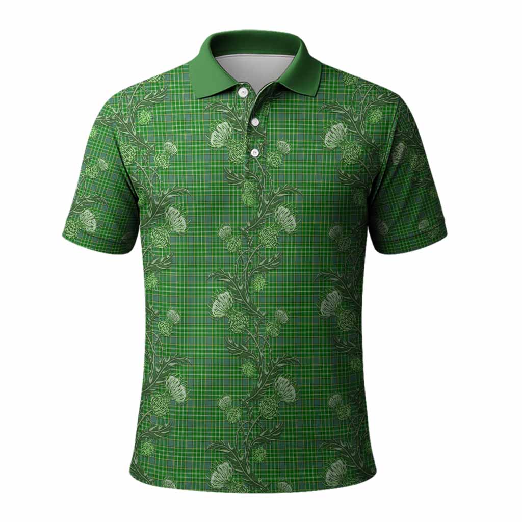 Currie Tartan Polo Shirt Seamless Scottish Thistle Flowers