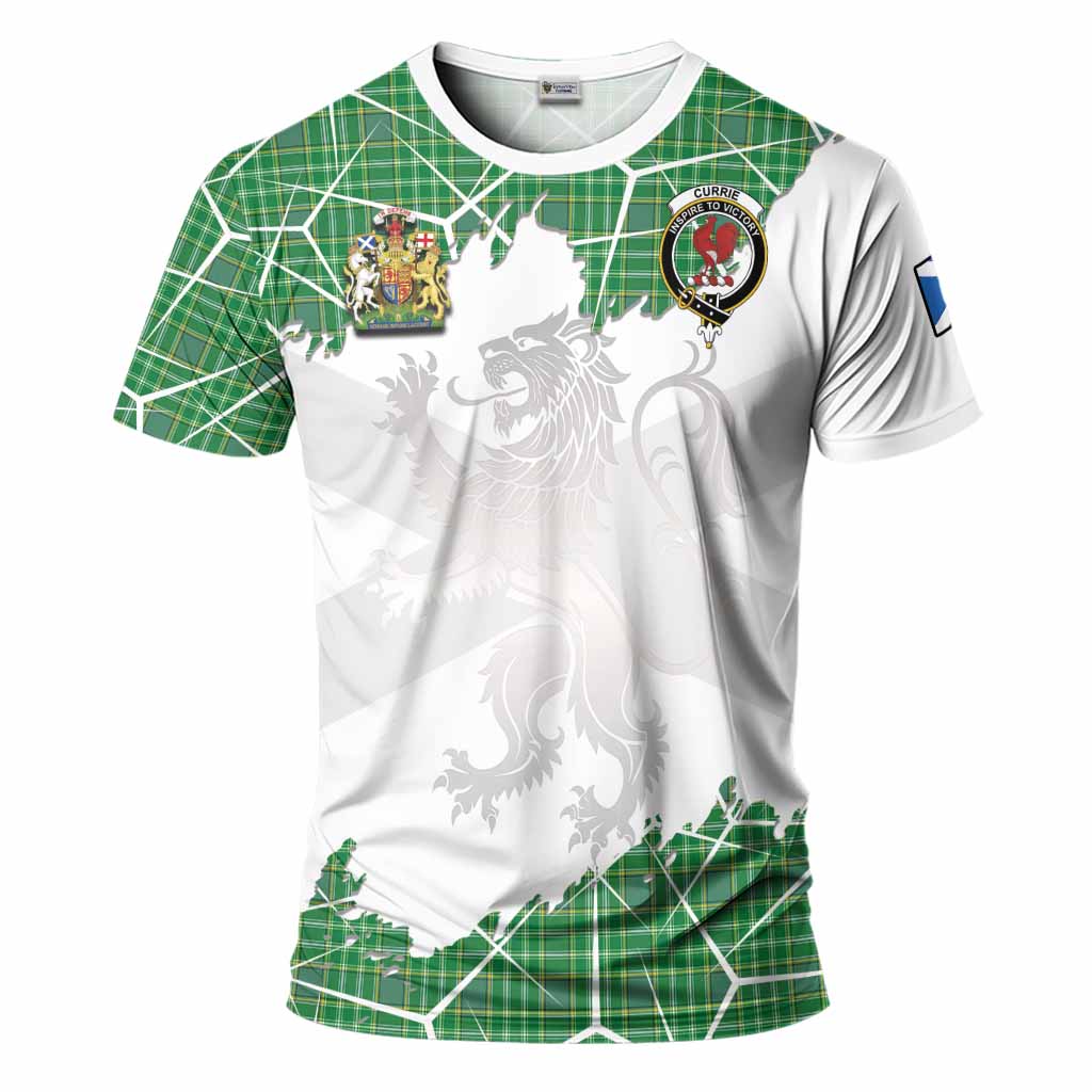Currie Tartan T-Shirt with Family Crest and Lion Rampant Grunge Style