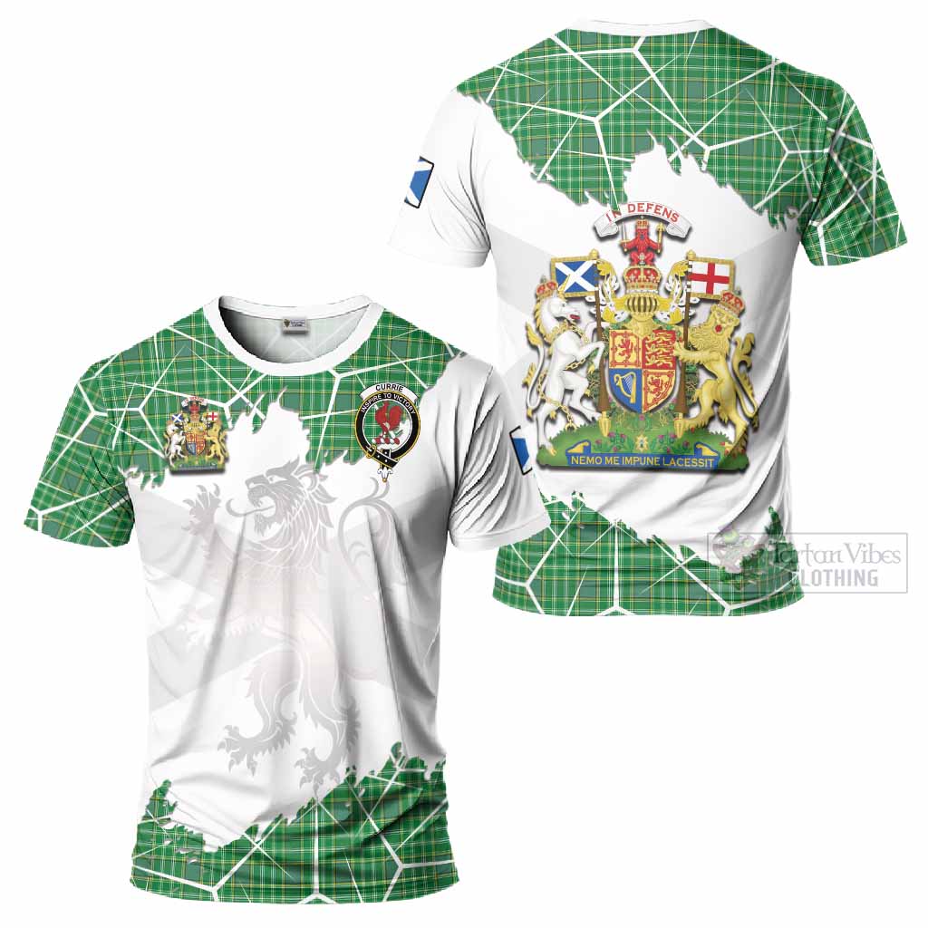 Currie Tartan T-Shirt with Family Crest and Lion Rampant Grunge Style