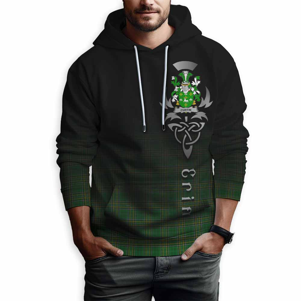 Tartan Vibes Clothing Curtin Irish Clan Hoodie with Coat of Arms Erin Go Bragh Celtic Inspired
