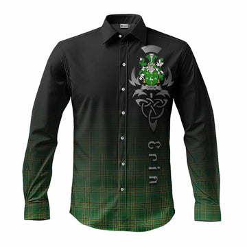 Curtin Irish Clan Long Sleeve Button Shirt with Coat of Arms Erin Go Bragh Celtic Inspired