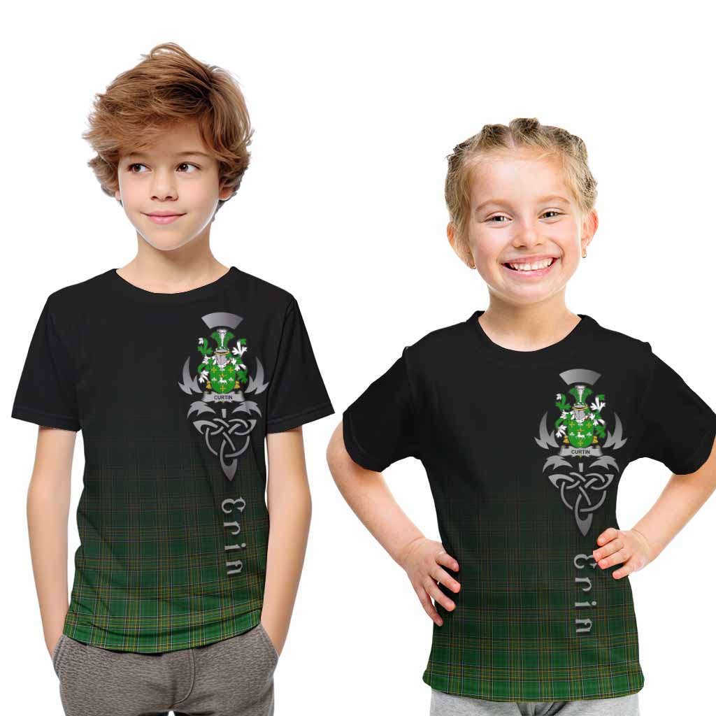 Tartan Vibes Clothing Curtin Irish Clan Kid T-Shirt with Coat of Arms Erin Go Bragh Celtic Inspired