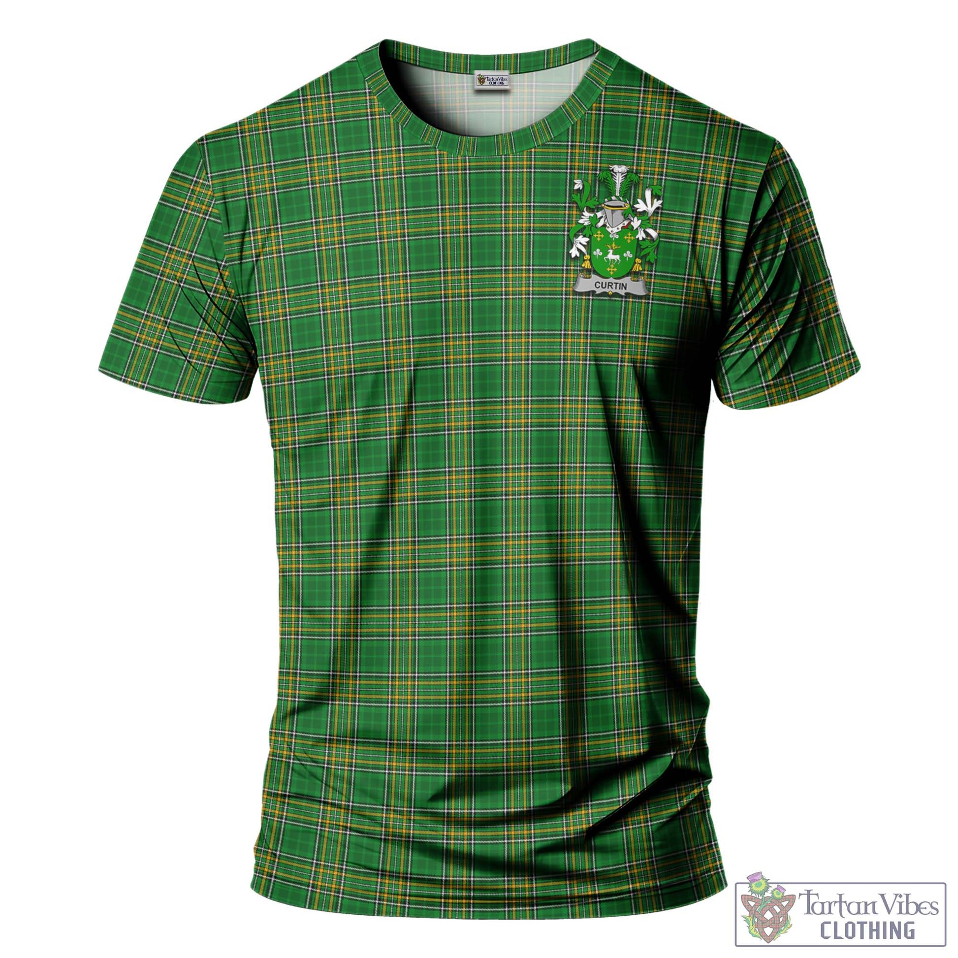 Tartan Vibes Clothing Curtin Ireland Clan Tartan T-Shirt with Family Seal