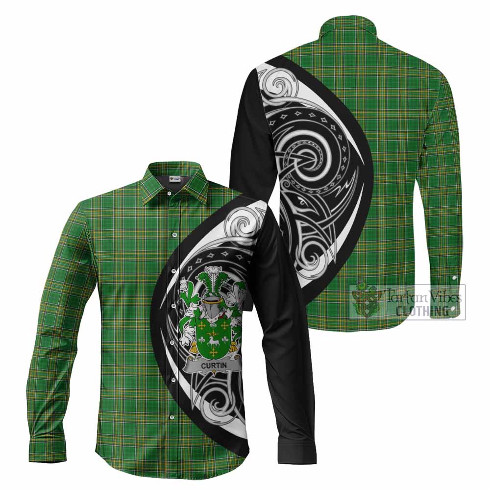 Tartan Vibes Clothing Curtin Irish Clan Long Sleeve Button Shirt Celtic Circle Style