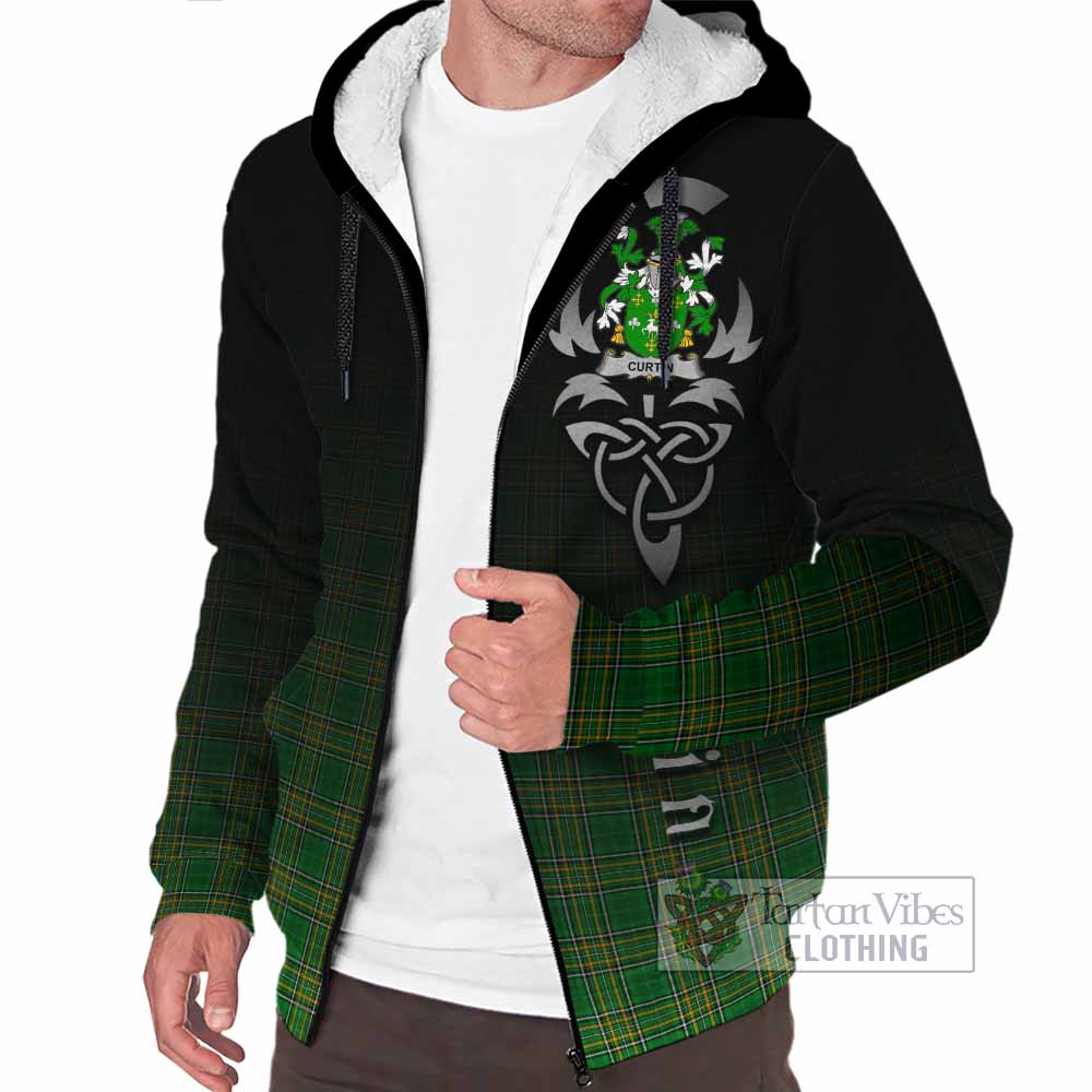 Tartan Vibes Clothing Curtin Irish Clan Sherpa Hoodie with Coat of Arms Erin Go Bragh Celtic Inspired