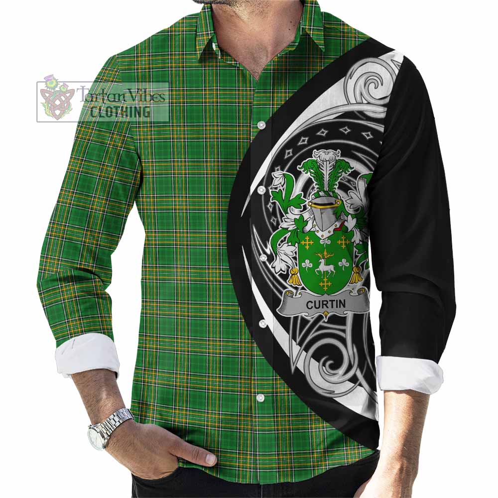 Tartan Vibes Clothing Curtin Irish Clan Long Sleeve Button Shirt Celtic Circle Style