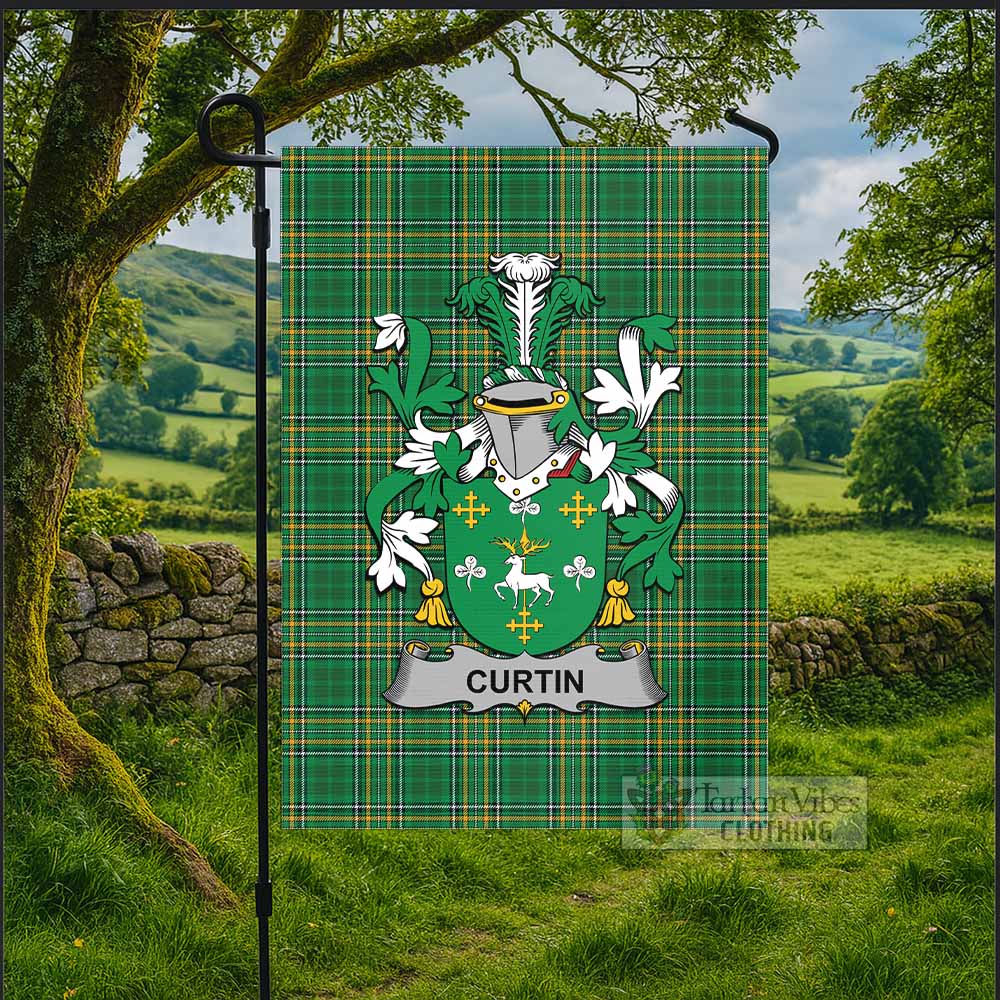 Curtin Irish Clan Tartan Flag with Coat of Arms