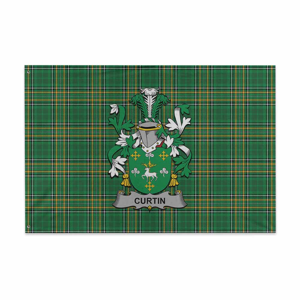 Tartan Vibes Clothing Curtin Irish Clan Tartan House Flag with Coat of Arms