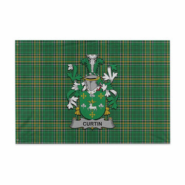 Curtin Irish Clan Tartan House Flag with Coat of Arms