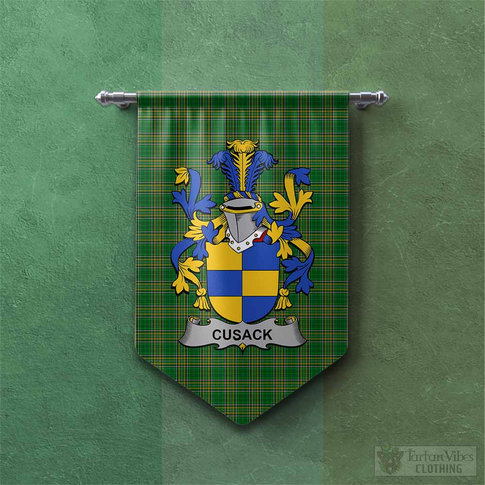 Cusack Irish Clan Tartan Gonfalon, Tartan Banner with Coat of Arms Chevron - Tartan Vibes Clothing