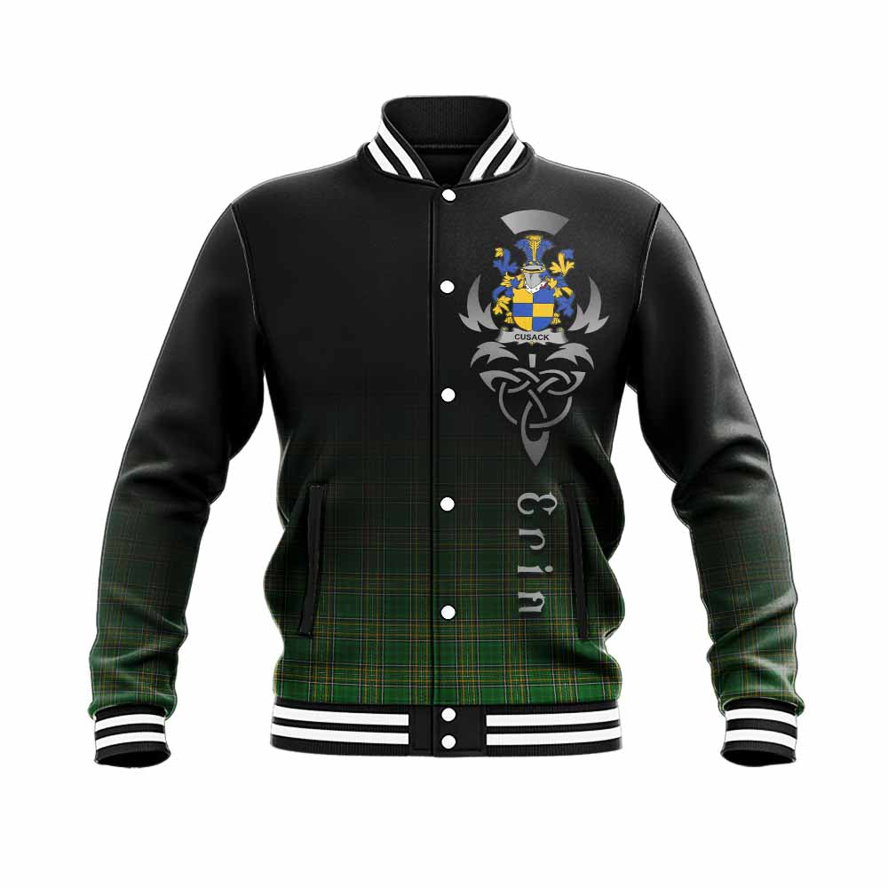 Cusack Irish Clan Baseball Jacket with Coat of Arms Erin Go Bragh Celtic Inspired Unisex - Tartan Vibes Clothing