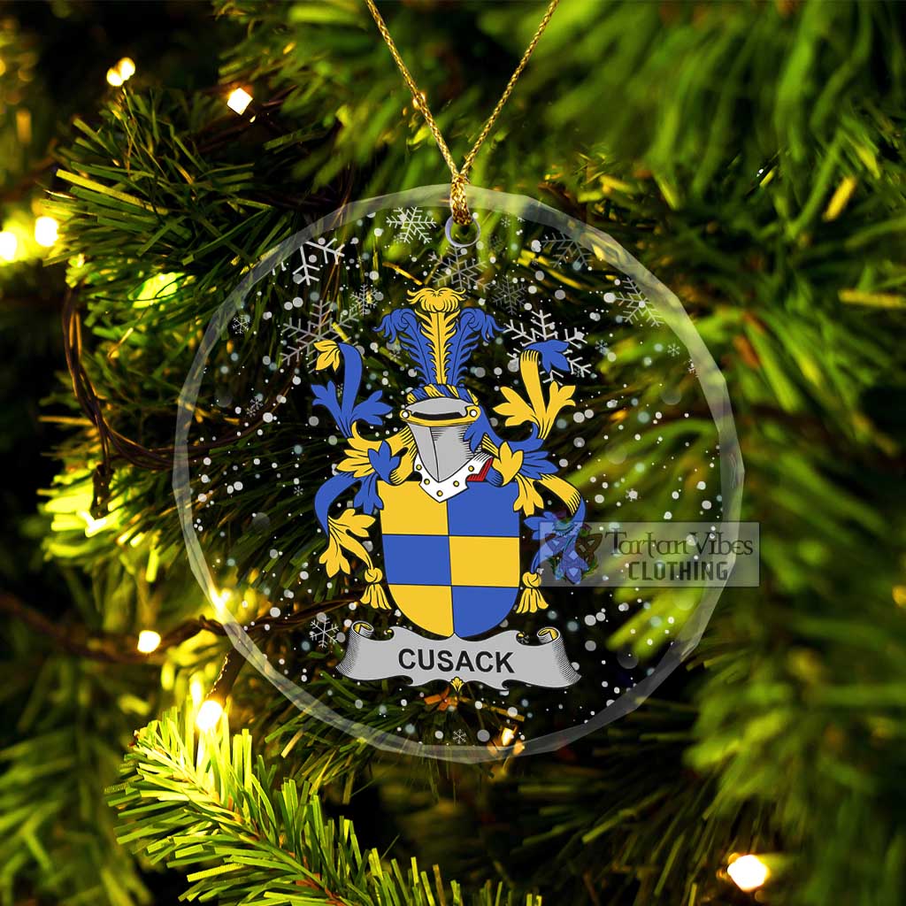 Cusack Irish Clan Christmas Glass Ornament with Coat of Arms Transparent Glass Circle - 2D-tartanvibesclothing