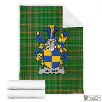Tartan Vibes Clothing Cusack Irish Clan Tartan Blanket with Coat of Arms