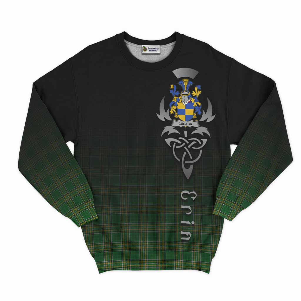 Tartan Vibes Clothing Cusack Irish Clan Sweatshirt with Coat of Arms Erin Go Bragh Celtic Inspired
