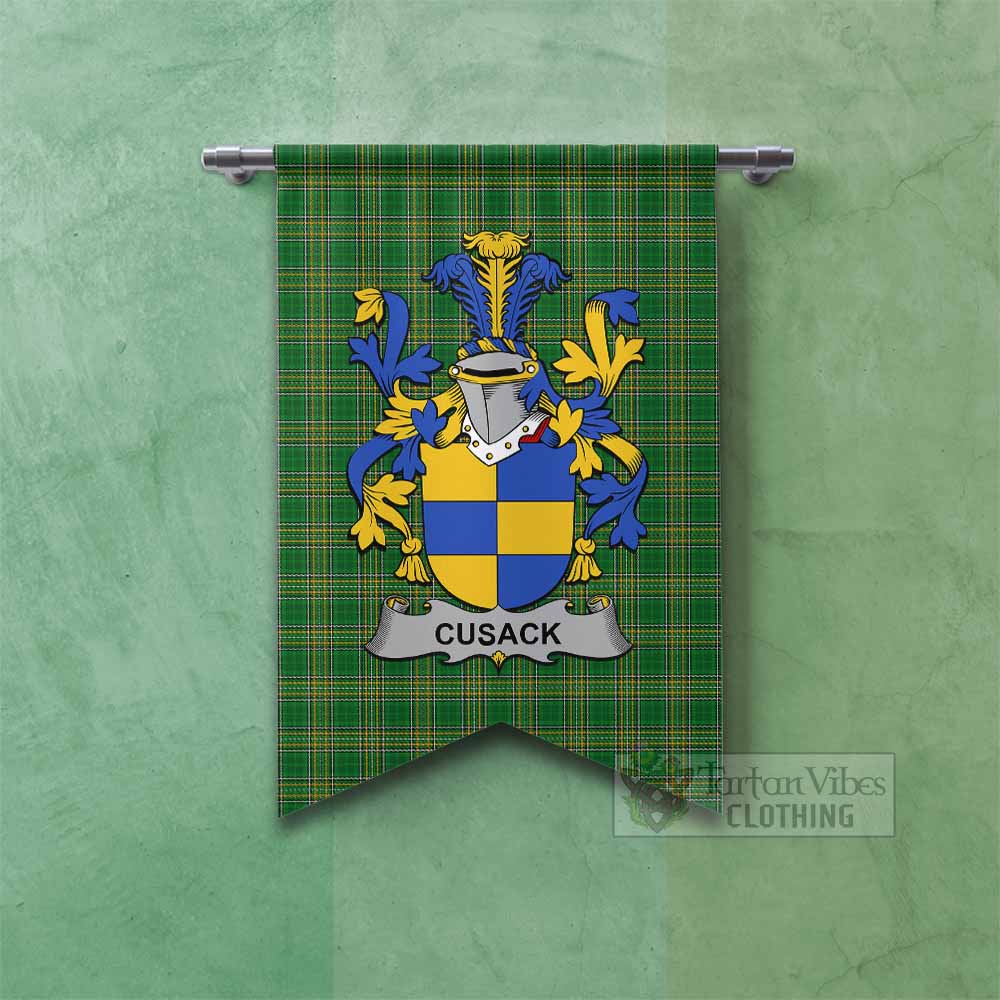 Cusack Irish Clan Tartan Gonfalon, Tartan Banner with Coat of Arms Fishtail - Tartan Vibes Clothing