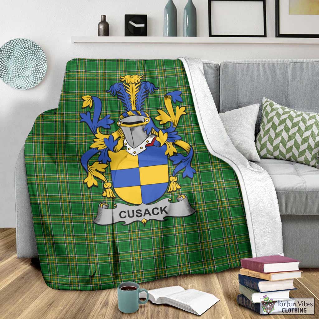 Tartan Vibes Clothing Cusack Irish Clan Tartan Blanket with Coat of Arms