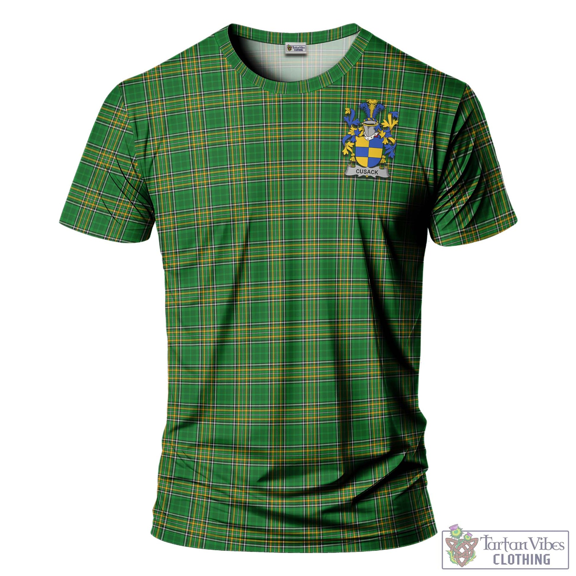 Cusack Irish Clan Tartan T-Shirt with Family Seal - Tartan Vibes Clothing