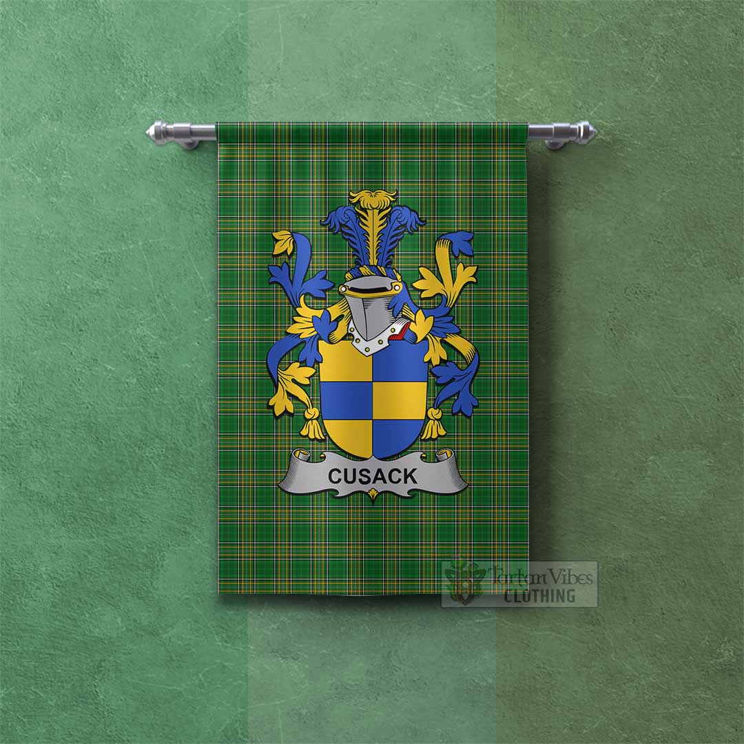 Cusack Irish Clan Tartan Gonfalon, Tartan Banner with Coat of Arms Rectangle - Tartan Vibes Clothing