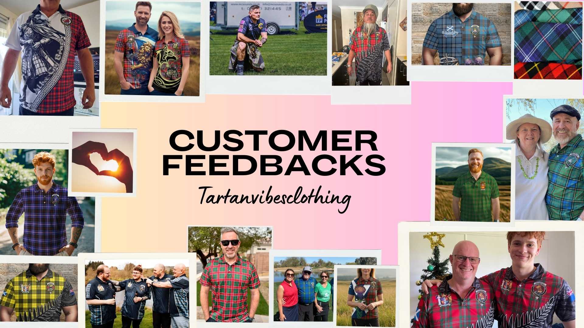 Customers wearing tartan golf polo shirts showcasing fit, comfort, and heritage style