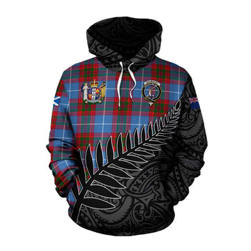 Dalmahoy Crest Tartan Cotton Hoodie with New Zealand Silver Fern Half Style Pullover Hoodie XS - Tartan Vibes Clothing
