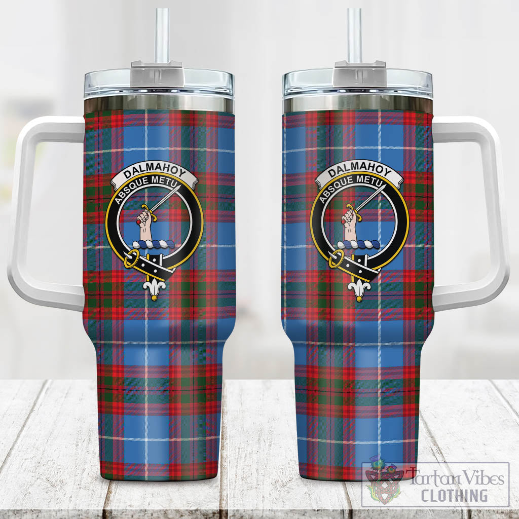 Dalmahoy Tartan Tumbler with Handle with Family Crest One Size 40 OZ - Tartan Vibes Clothing