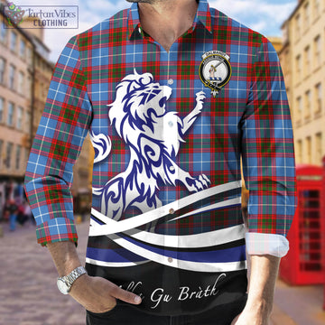 Dalmahoy Tartan Long Sleeve Button Up Shirt with Alba Gu Brath Regal Lion Emblem