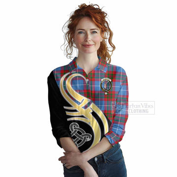Dalmahoy Tartan Women's Casual Shirt with Family Crest and Celtic Symbol Style Female - Tartan Vibes Clothing