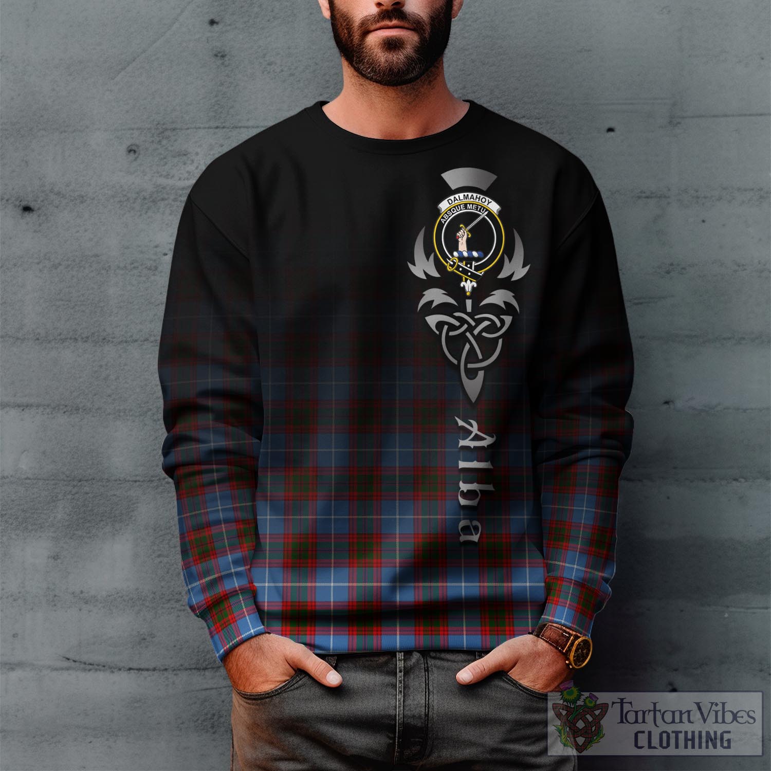Dalmahoy Tartan Sweatshirt Featuring Alba Gu Brath Family Crest Celtic Inspired Unisex - Tartan Vibes Clothing