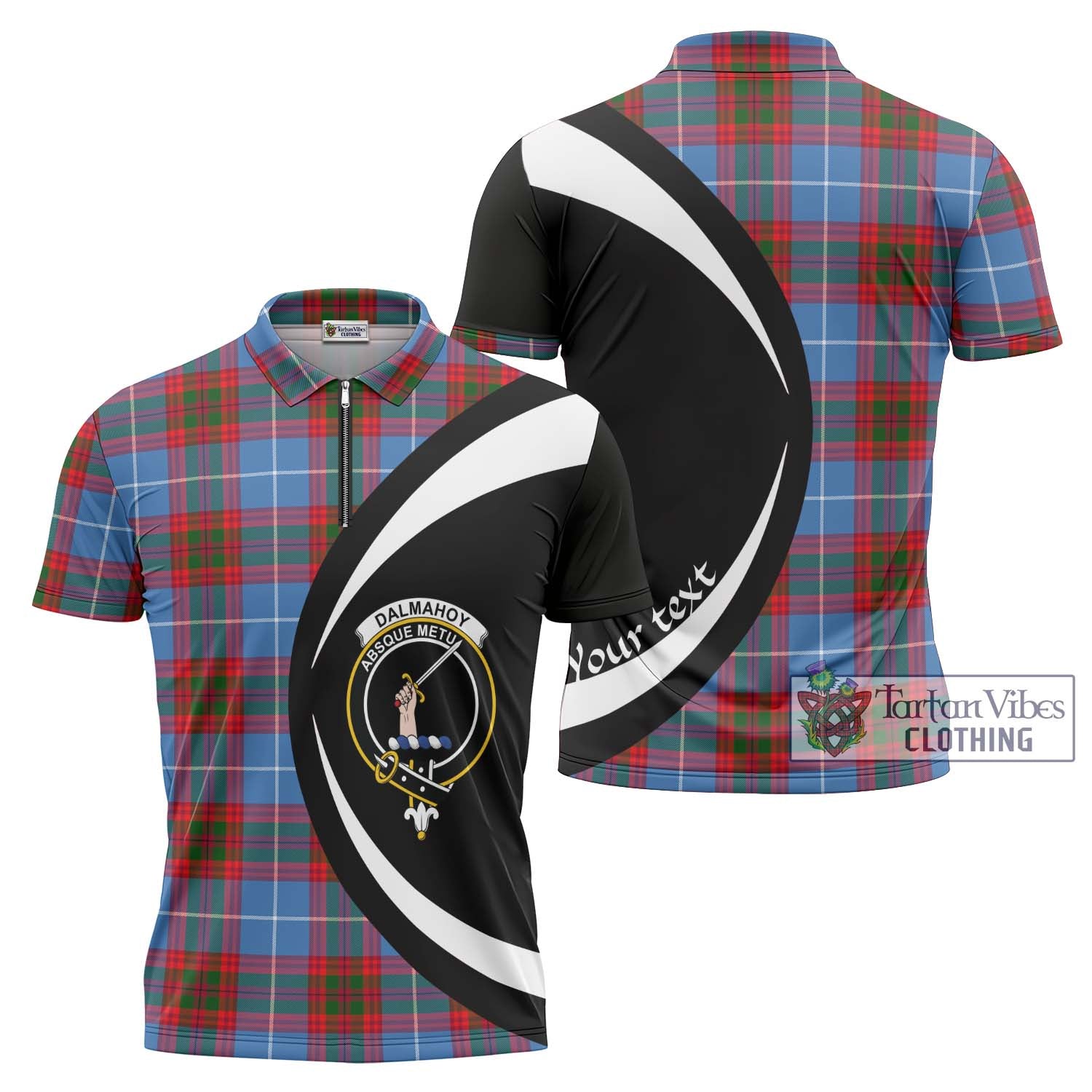 Dalmahoy Tartan Zipper Polo Shirt with Family Crest Circle Style Unisex - Tartan Vibes Clothing