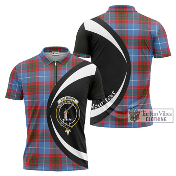 Dalmahoy Tartan Zipper Polo Shirt with Family Crest Circle Style Unisex - Tartan Vibes Clothing