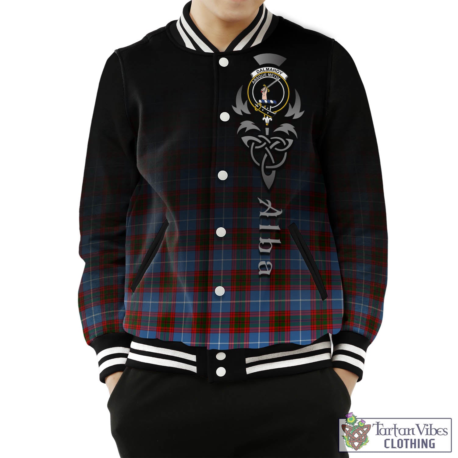 Dalmahoy Tartan Baseball Jacket Featuring Alba Gu Brath Family Crest Celtic Inspired Unisex - Tartan Vibes Clothing