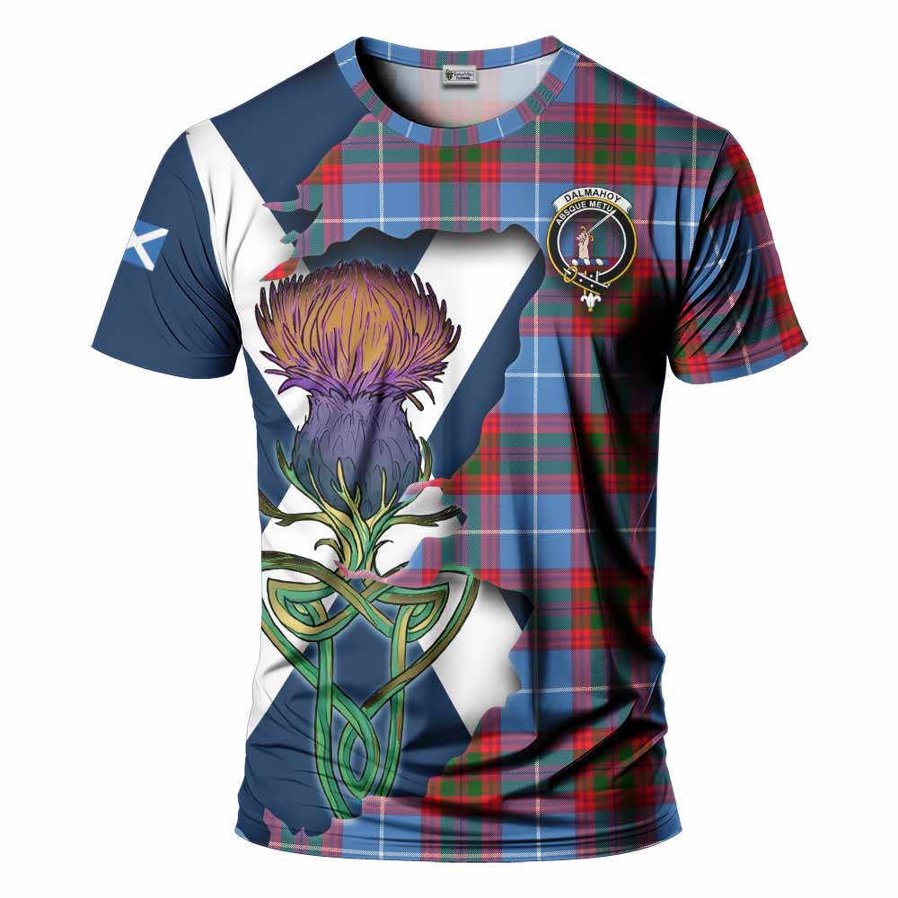 Tartan Vibes Clothing Dalmahoy Tartan Family Crest T-Shirt Scottish Thistle Celtic Inspired