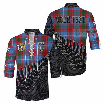Dalmahoy Crest Tartan Ghillie Kilt Shirt with New Zealand Silver Fern Half Style Men - Tartan Vibes Clothing