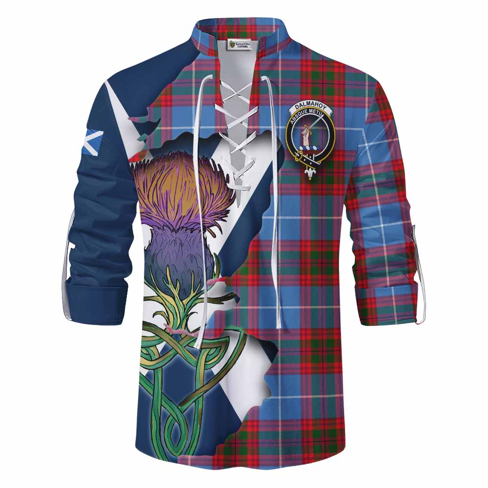 Tartan Vibes Clothing Dalmahoy Tartan Family Crest Ghillie Kilt Shirt Scottish Thistle Celtic Inspired