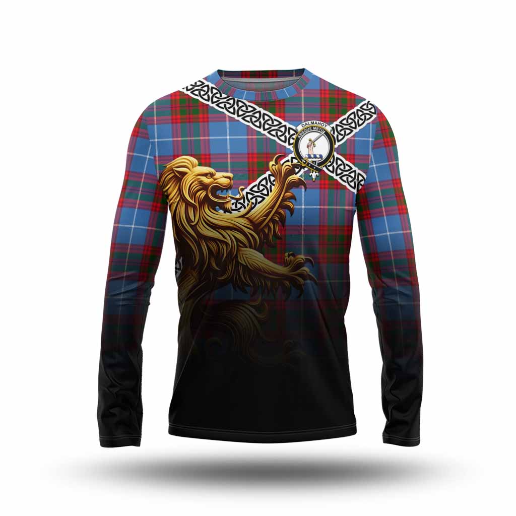 Dalmahoy Crest Tartan Long Sleeve T-Shirt with Golden Lion Emblem Celtic Style Unisex - Tartan Vibes Clothing