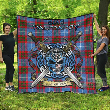 Dalmahoy Tartan Quilt with Celtic Skull Alba Gu Brath Style Super King Quilt 91" x 110" - Tartan Vibes Clothing