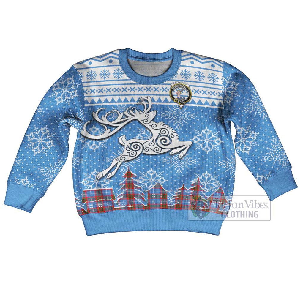 Dalmahoy Clan Christmas Kid Ugly Sweater with Tartan and Celtic Reindeer Style Kid - Tartan Vibes Clothing