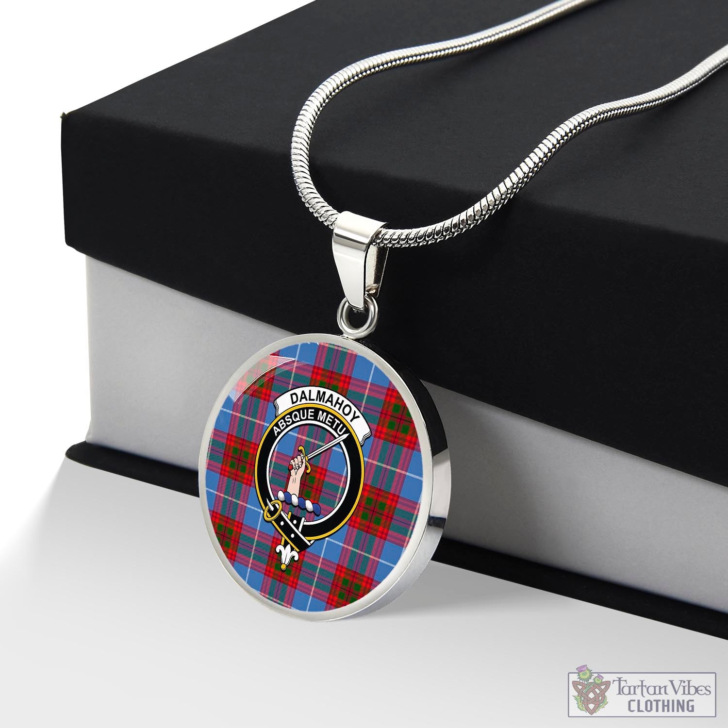 Dalmahoy Tartan Circle Necklace with Family Crest Luxury Necklace (Silver) No - Tartan Vibes Clothing