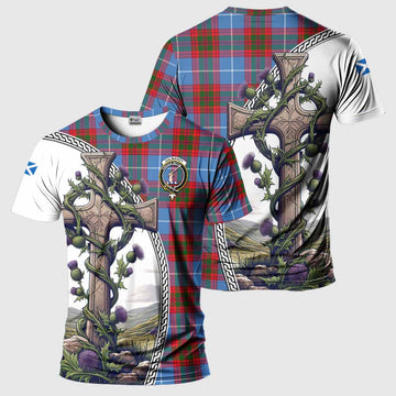 Dalmahoy Tartan T-Shirt with Family Crest and St. Andrew's Cross Accented by Thistle Vines Kid's Shirt - Tartan Vibes Clothing