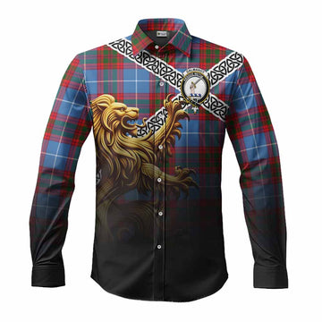 Dalmahoy Crest Tartan Long Sleeve Button Shirt with Golden Lion Emblem Celtic Style Men's Shirt S - Tartan Vibes Clothing