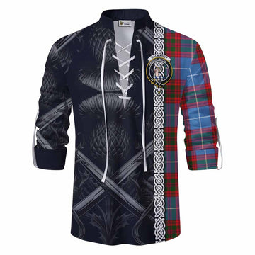 Dalmahoy Tartan Ghillie Kilt Shirt with Family Crest Cross Sword Thistle Celtic Vibes Men - Tartan Vibes Clothing